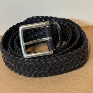 Cole Haan L Men's Braided Leather Belt Brown Belt Silver Buckle 45”